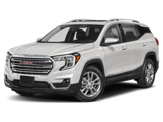 2024 white gmc terrain suv front left angle view