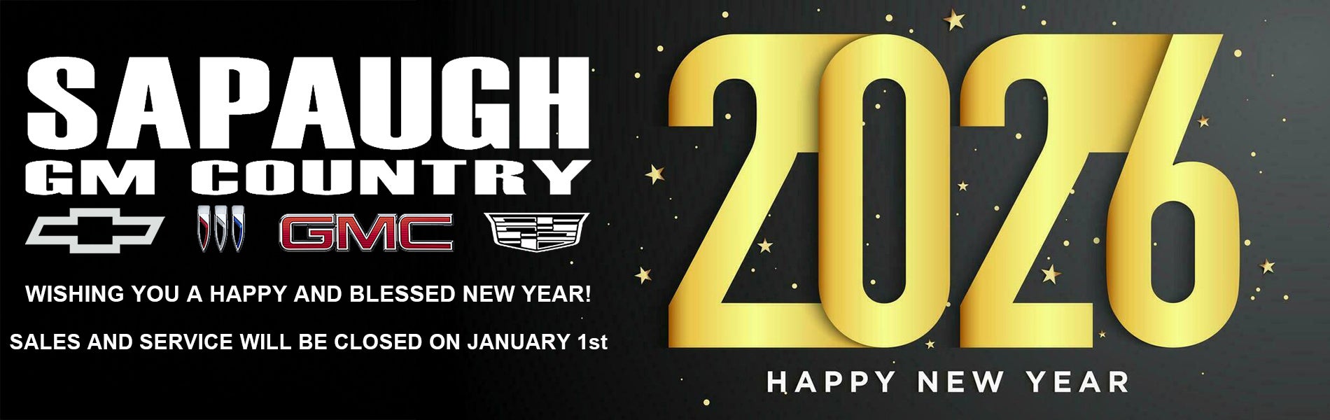 Sales and service will be closed on january 1st